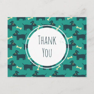 Cute Dog Pattern with Floppy Ears & Bone Thank You Postcard