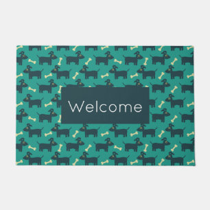 Cute Dog Pattern with Floppy Ears & Bone Welcome Doormat