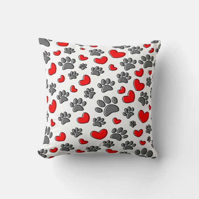 Cute Dog Paw And Red Hearts Pattern Cushion (Front)