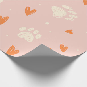 Cute Dog Paw & Heart Pink Wrapping Paper