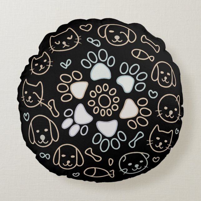 Cute Dog Paw Mandala Round Cushion (Front)