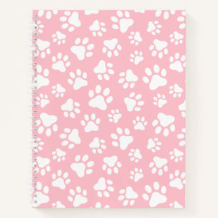 Cute Dog Paw Pattern White and Pastel Pink Notebook