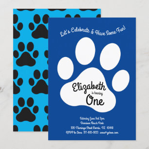 Cute Dog Paw Print Kids 1st Birthday Party Invitation