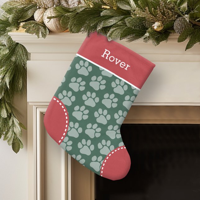 Cute Dog Paw Print Pattern Custom Pet Name Small Christmas Stocking (Personalized Christmas Stocking)