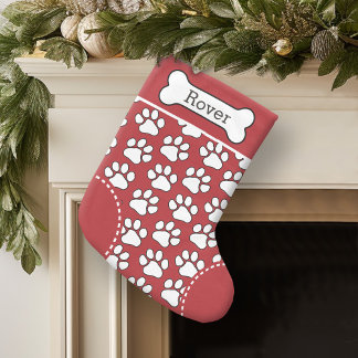 Cute Dog Paw Print Pattern Custom Pet Name Small Christmas Stocking