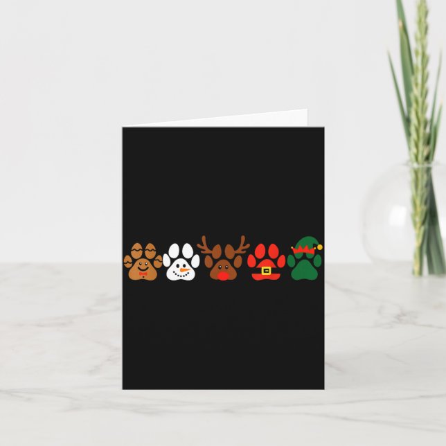 Cute Dog Paw Print Santa Elf Christmas Character H Card (Front)