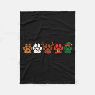 Cute Dog Paw Print Santa Elf Christmas Character H Fleece Blanket