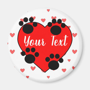 Cute Dog Paw Prints And Red Heart With Custom Text Magnet