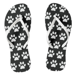 Cute Dog Paw Prints Animal Pattern Black White  Thongs