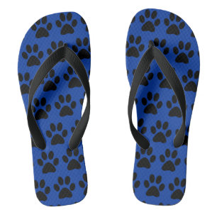 Cute Dog Paw Prints Black Blue  Thongs