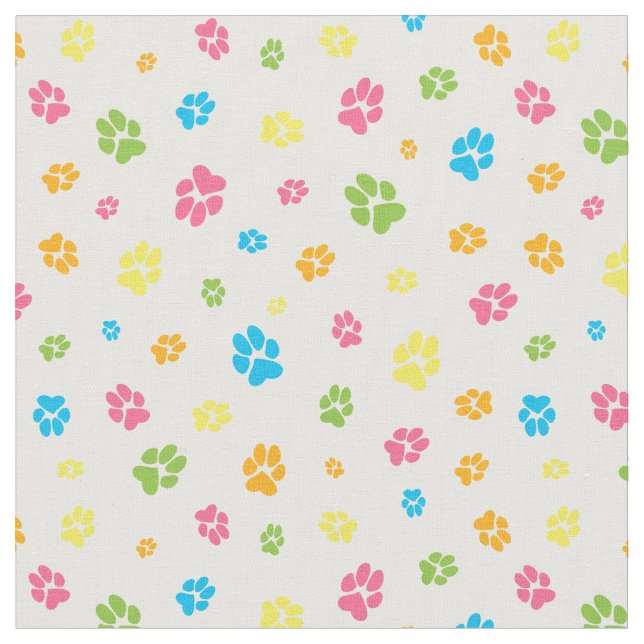 Cute Dog Paw Prints Colourful Paws Pattern Fabric (Close Up)