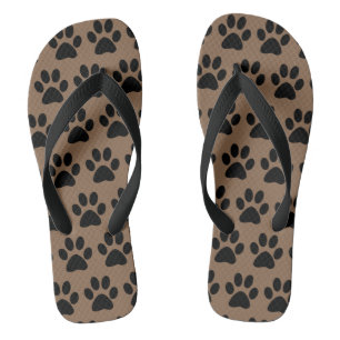 Cute Dog Paw Prints Pattern Black Brown Stylish Thongs