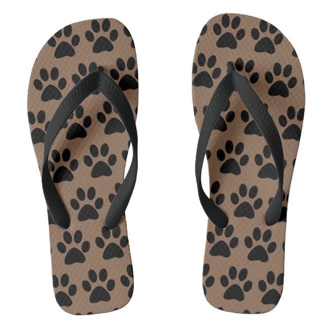 Cute Dog Paw Prints Pattern Black Brown Stylish Thongs (Footbed)
