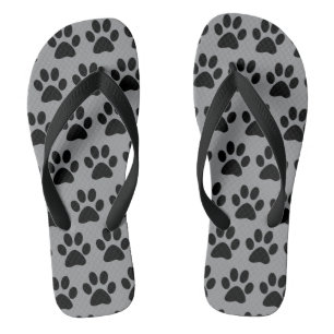 Cute Dog Paw Prints Pattern Black Grey Stylish Thongs