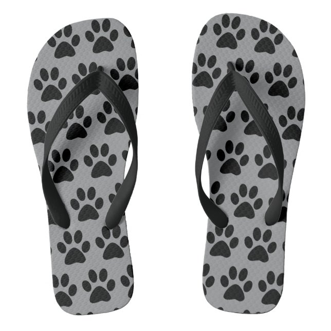 Cute Dog Paw Prints Pattern Black Grey Stylish Thongs (Footbed)