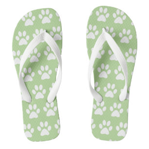 Cute Dog Paw Prints Pattern Green Summer Beach Thongs