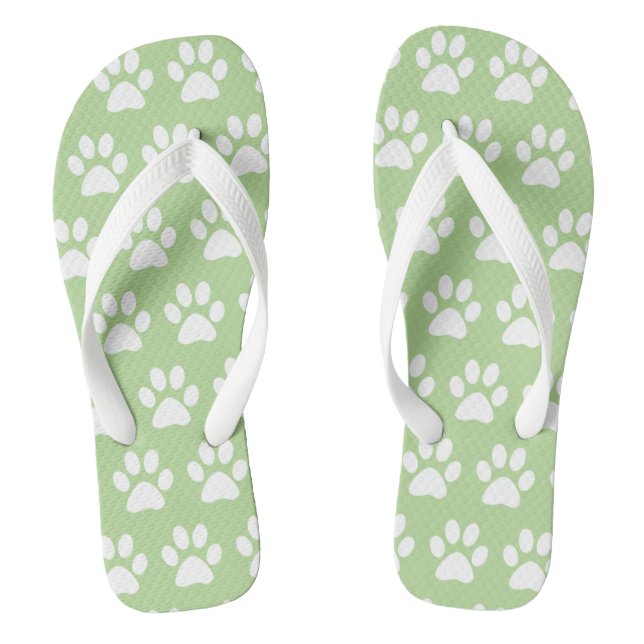 Cute Dog Paw Prints Pattern Green Summer Beach Thongs (Footbed)