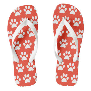 Cute Dog Paw Prints Pattern Red White Fun Summer Thongs