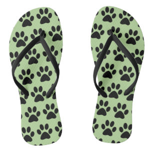 Cute Dog Paw Prints Pattern Stylish Green Black Thongs