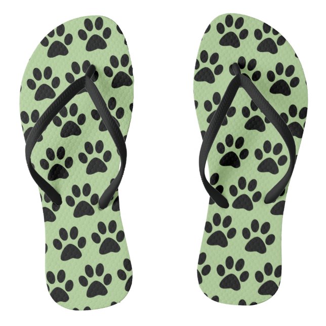 Cute Dog Paw Prints Pattern Stylish Green Black Thongs (Footbed)