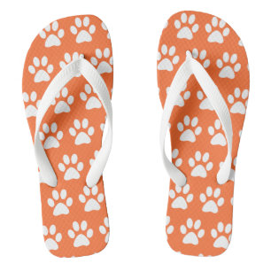Cute Dog Paw Prints Pattern Stylish Orange White Thongs