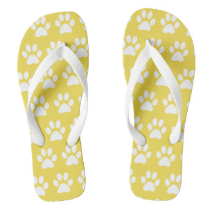 Cute Dog Paw Prints Pattern Yellow Summer Beach Thongs