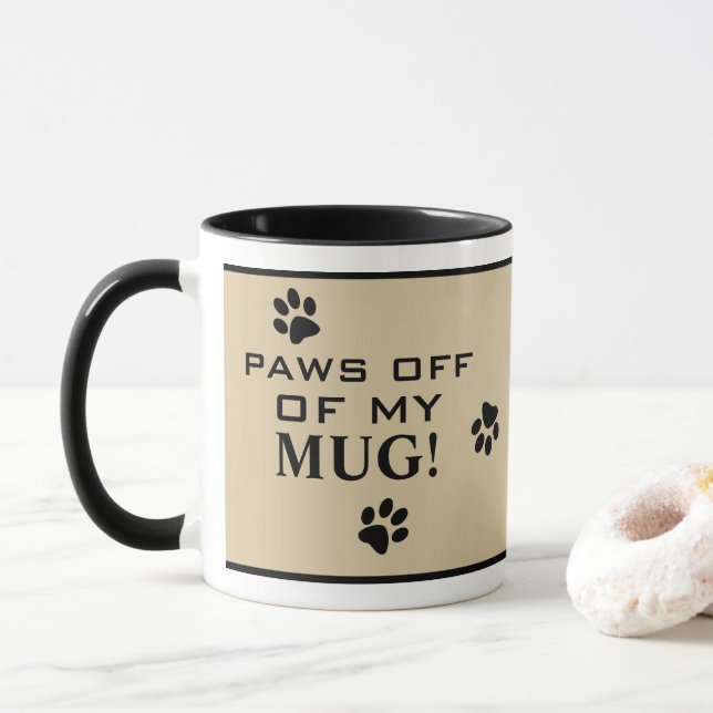 Cute Dog Paw Prints Paw's Off Typography Dog Lover Mug (With Donut)