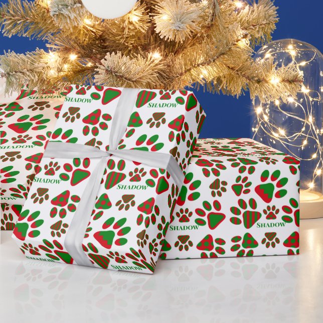 Cute Dog Paw Prints Personalised Wrapping Paper (Holidays)