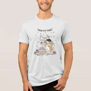 Cute Dog Paw-ty Time Birthday Celebration Graphic Tri-Blend Shirt