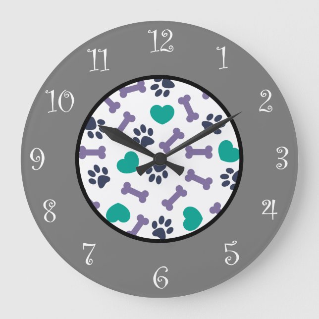 Cute Dog Paws And Bones Theme Wall Decor Clock (Front)