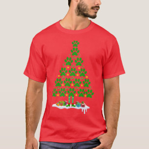 Cute Dog Paws Print Christmas Tree for Dog Lovers T-Shirt
