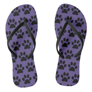 Cute Dog Paws Print Pattern Stylish Black Purple Thongs