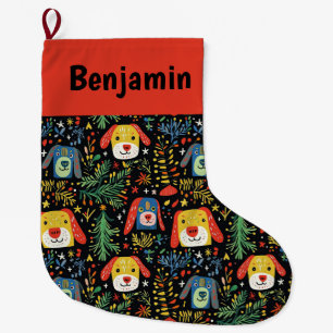 Cute Dog Personalised Large Christmas Stocking