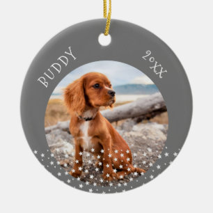 Cute Dog Pet 2 Photos Star Pattern Christmas Ceramic Ornament