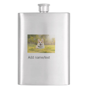 Cute dog pet add name text editable dog mum dad gi hip flask