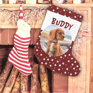 Cute Dog Pet Photo Red Star Pattern Small Christmas Stocking
