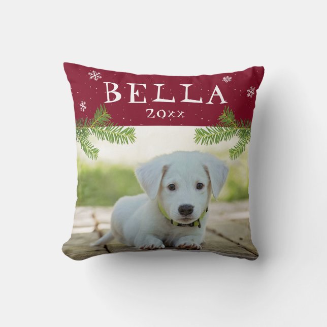 Cute Dog Pet Picture Red Christmas Photo Keepsake Cushion (Front)