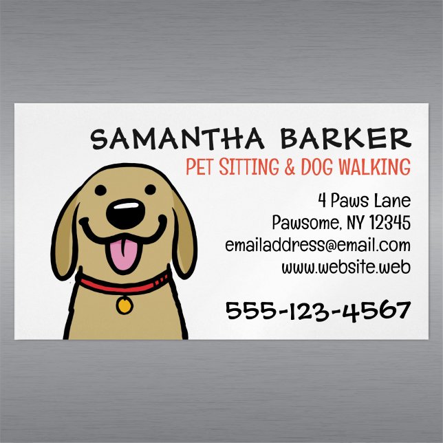 Cute Dog Pet Sitting Animal Care Labrador Cartoon Magnetic Business Card (Creator Uploaded)