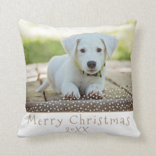 Cute Dog Pet Stars Merry Christmas Photo Cushion