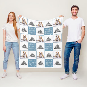 Cute Dog Pet Typography Christmas Tree Photo Fleece Blanket
