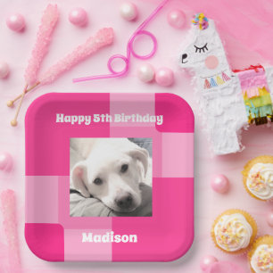  Cute Dog Photo 5th Birthday Pink Card Paper Plate