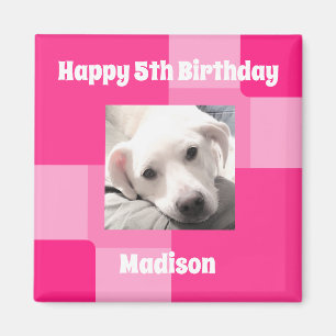 Cute Dog Photo 5th Birthday Pink Magnet