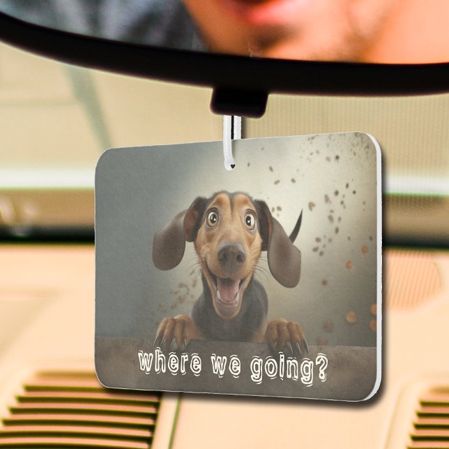 Cute Dog Photo Car Air Freshener ("Where we going?" cute dog photo car air freshener - you can change to a photo of your dog!)