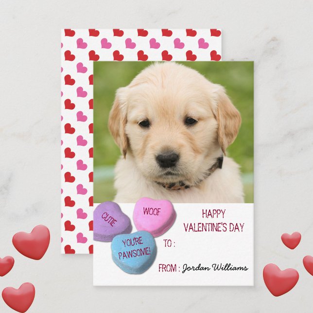 Cute Dog Photo Classroom Valentine Candy Hearts Card (Creator Uploaded)