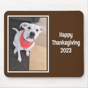 Cute Dog Photo Happy Thanksgiving Dark Brown Mouse Pad