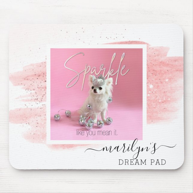 Cute Dog Photo Keepsake | Sparkle The Tiny Chi  Mouse Pad (Front)