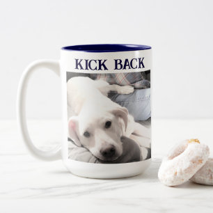 Cute Dog Photo Kicking Back with Paw on Dad Funny` Two-Tone Coffee Mug