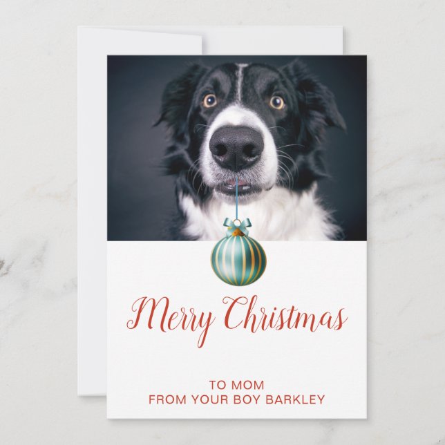 Cute Dog Photo Merry Christmas Mom Holiday Card (Front)