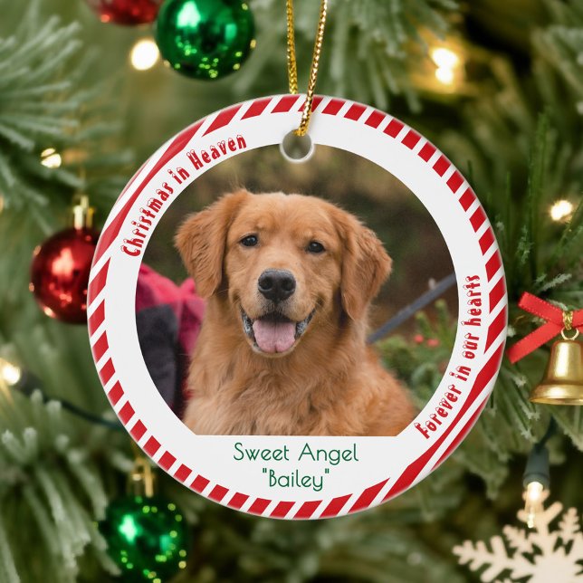 Cute Dog Photo Pet Memorial Keepsake Christmas Ceramic Ornament (Creator Uploaded)