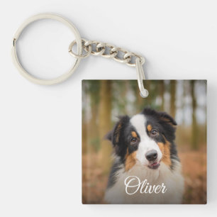 Cute Dog Photo Script Name Pet Lover Key Ring